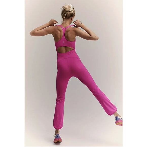 Free People Movement Let's Bounce Cutout Balloon Leg One Piece Jumpsuit Large - Picture 1 of 9